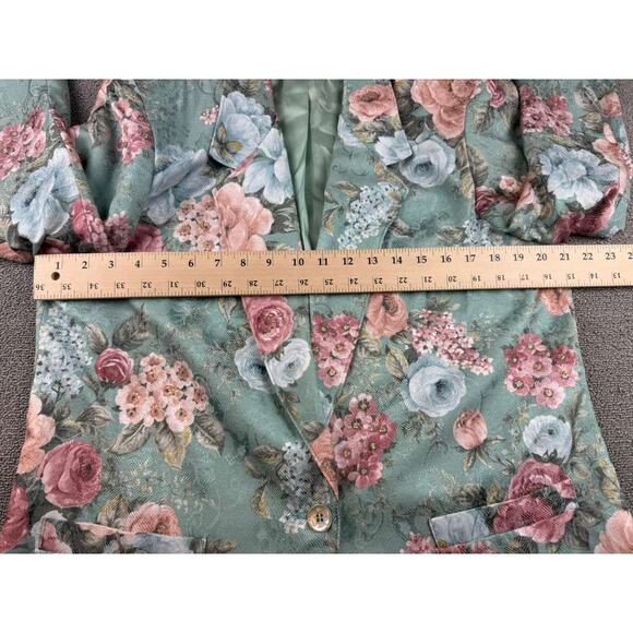 Alfred Dunner Women's 14 Floral Green Blazer Made In USA Pink Blue Roses - Picture 7 of 9